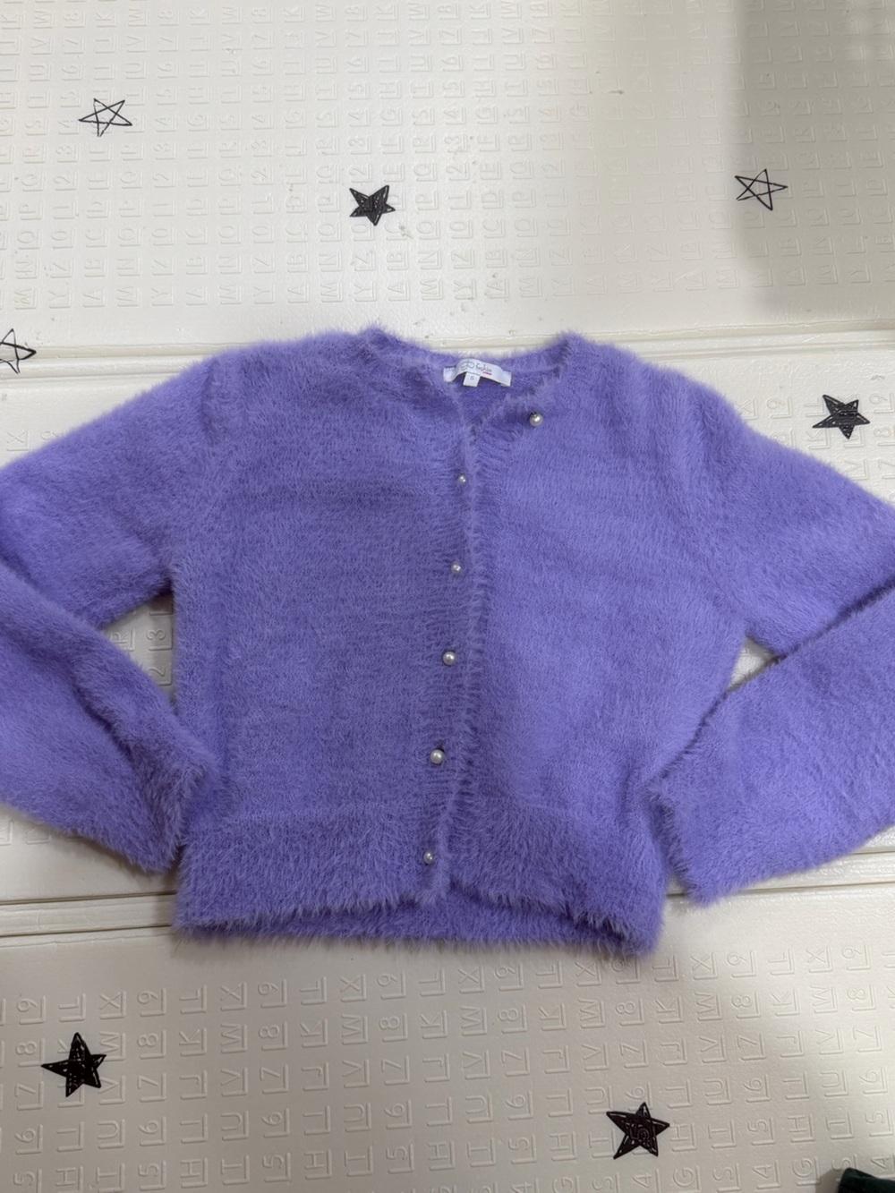 Lavender Fuzzy Pearl-Button Cardigan Sweater